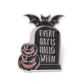 Word Every Day Is Halloween Enamel Pin, Bat Tombstone Alloy Badge for Backpack Clothes, Planinum