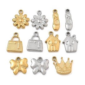 304 Stainless Steel Pendants, Flower/Shoes/Bag/House/Butterfly/Crown Charm