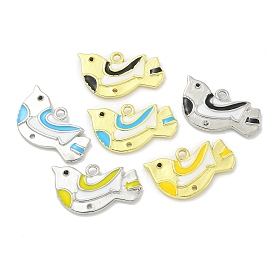 Rack Plating Brass Enamel Pendants, Long-Lasting Plated, Lead Free & Cadmium Free, Bird Charms