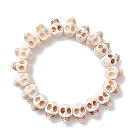 Bracelets extensibles en perles de crâne de magnésite synthétique d'halloween pour femmes
