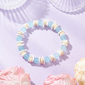 Прозрачные стеклянные круглые бусины и натуральные белые ракушки и деревянные бусины, эластичные браслеты для мужчин и женщин