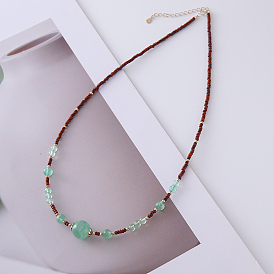 Natural Picasso Jasper & Green Strawberry Quartz Round Beaded Necklaces, with 925 Sterling Silver End Chain