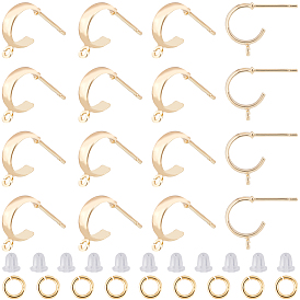 18шт. латунные круглые серьги-гвоздики фурнитура, фурнитура для сережек полукольцо с горизонтальными петлями, с 40 пластиковыми ушными гайками, 20 шт. Латунные открытые прыжковые кольца