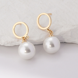 201 круглые серьги-гвоздики из нержавеющей стали, с имитацией жемчуга