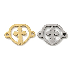 201 Stainless Steel Hollow Connector Charms, Heart Links with Cross