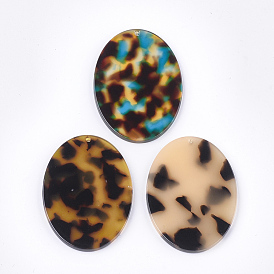 Cellulose Acetate(Resin) Pendants, Leopard Print, Oval