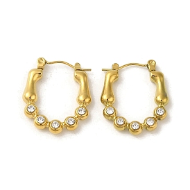 304 Stainless Steel Pave Crystal Rhinestone Hoop Earrings for Women, Oval