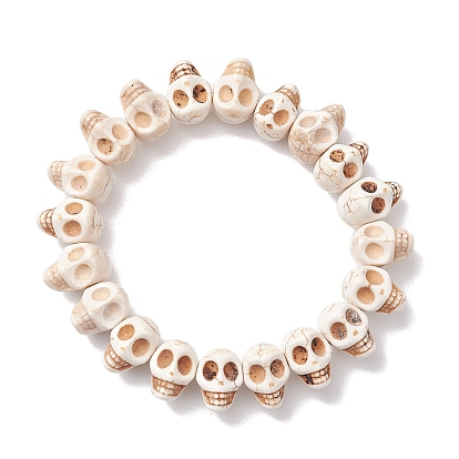 Halloween Synthetic Magnesite Skull Beaded Stretch Bracelets for Women