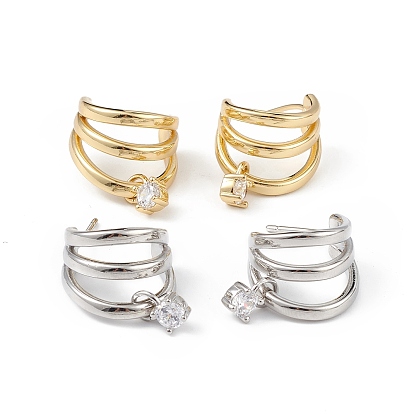 Clear Cubic Zirconia Triple Huggie Illusion Dangle Stud Earrings, Brass Jewelry for Women, Long-Lasting Plated, Lead Free & Cadmium Free