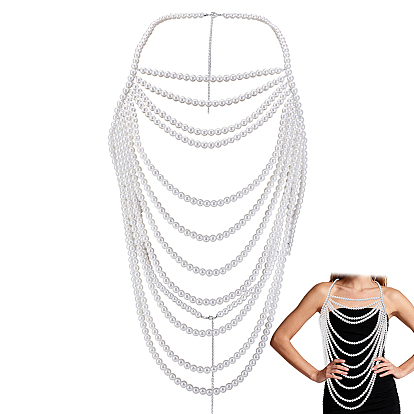 Имитация жемчуга, белые круглые бусины, многослойные цепочки на плечо для женщин