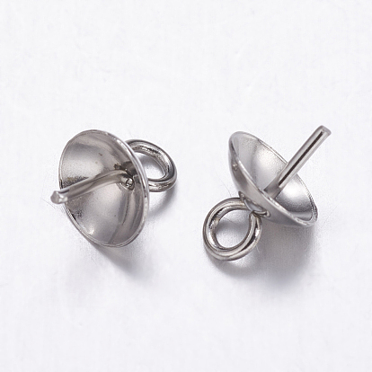 304 Stainless Steel Cup Pearl Peg Bails Pin Pendants, For Half Drilled Beads