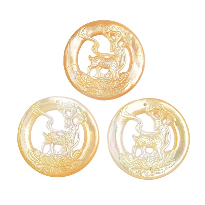 Резные подвески из натуральных желтых ракушек, плоская круглая с подвесками в виде оленей