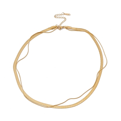 Ion Plating(IP) 304 Stainless Steel Herringbone & Round Snake Chains Double Layer Necklace for Men Women