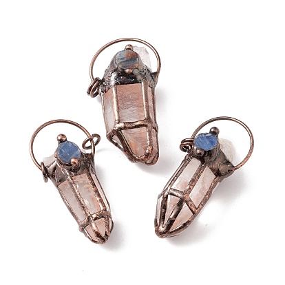 Cristal de quartz naturel gros pendentifs, avec des apprêts en laiton ton cyanite et cuivre rouge, formes de balle, sans cadmium et sans plomb