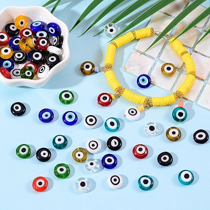 72Pcs 12 Colors Handmade Evil Eye Lampwork Beads, Flat Round