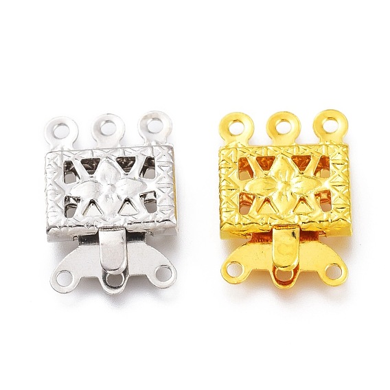 Brass Multi-strand Box Clasps, Triple Necklace Layering Clasps, 3-Strands, 6 Holes, Rectangle
