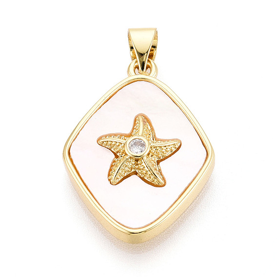 Латунные микропаве прозрачные подвески с фианитом, без кадмия и без свинца, с оболочкой, ромб и морская звезда