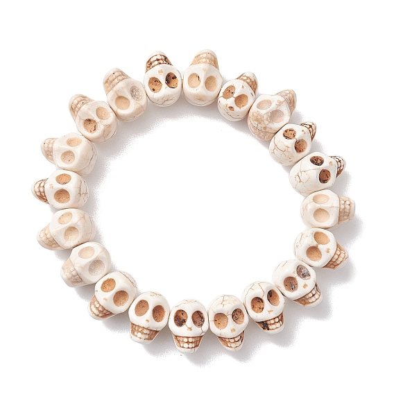 Halloween Synthetic Magnesite Skull Beaded Stretch Bracelets for Women