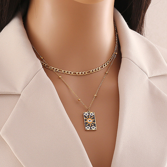 304 двухслойные ожерелья из нержавеющей стали с эмалированным солнечным глазом для женщин, золотые