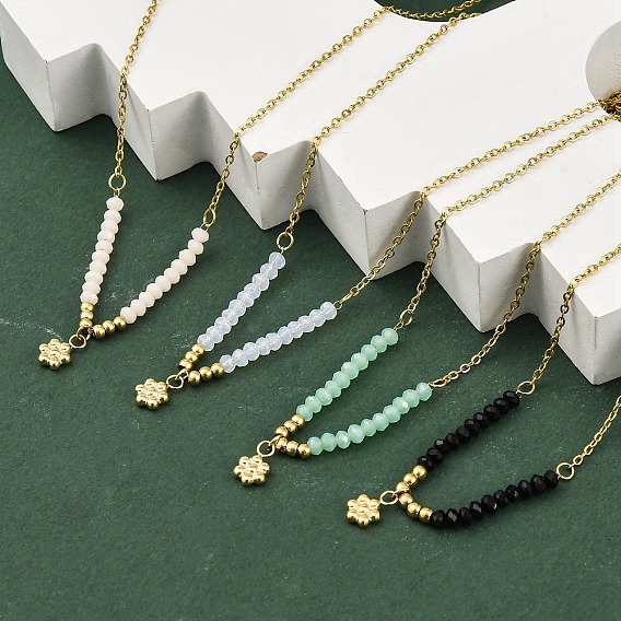 Ионное покрытие (ip) 304 ожерелья с подвесками в виде цветка из нержавеющей стали и стекла для женщин, реальный 14 k позолоченный