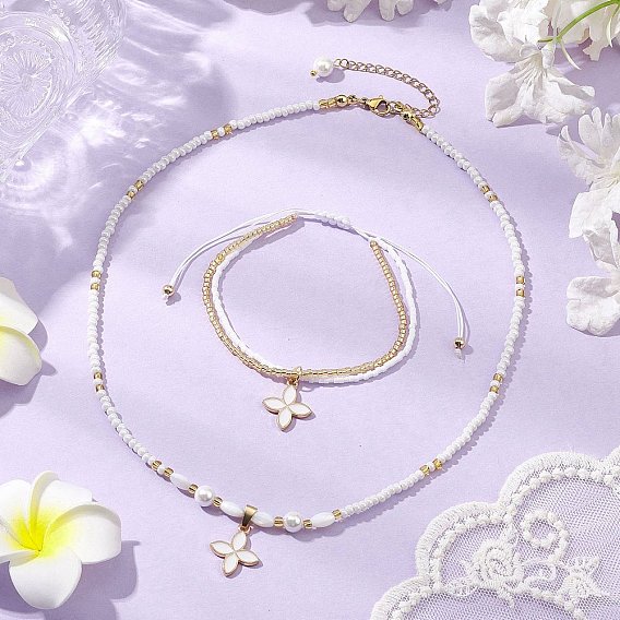 Наборы браслетов и ожерелий из стеклянных бусин, комплекты украшений из сплава и эмали в виде цветов для женщин