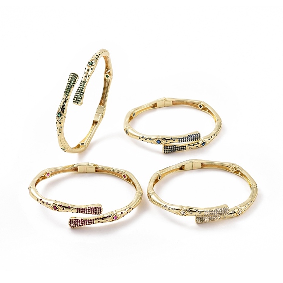 Кубический цирконий ромб открытый браслет-манжета, золотые латунные украшения для женщин