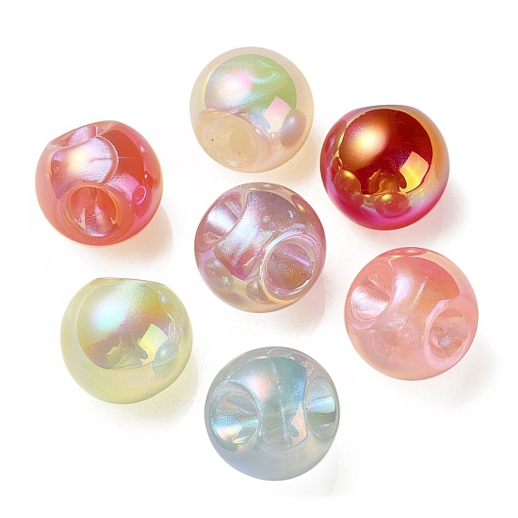 UV Plating Rainbow Iridescent Acrylic Beads, with Glitter Powder, Round