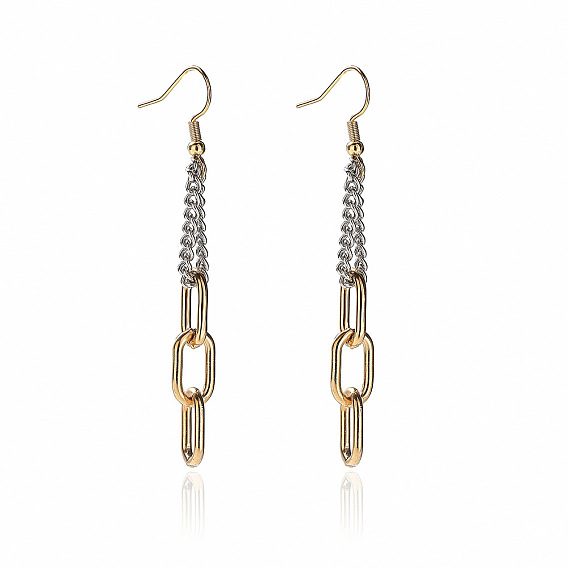 Двухцветные 304 серьги-подвески из нержавеющей стали с овальными звеньями и кисточкой