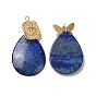 Natural Lapis Lazuli Pendants, Teardrop Charm, with Ion Plating(IP) Golden Tone 304 Stainless Steel Rectangle/Butterfly Findings