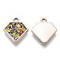 UV Plating Acrylic Pendants, with Imitation Leather inlaid Glitter Sequins/Paillette, Mixed Color, Diamond