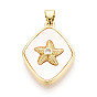 Латунные микропаве прозрачные подвески с фианитом, без кадмия и без свинца, с оболочкой, ромб и морская звезда