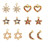12Pcs 6 Style Alloy Rhinestone Pendants, Mixed Shape, Golden