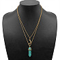 Dyed Natural & Synthetic Mixed Stone Cone Pendant Double Layer Necklace, with Moon Charms