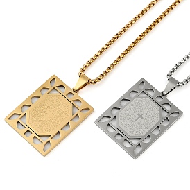 304 Stainless Steel Hollow Rectangle with Cross Pendant Box Chain Necklaces