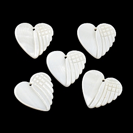 Natural Freshwater Shell Pendants, Heart Shaped Wing Charms