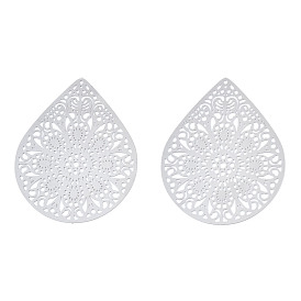 201 Stainless Steel Filigree Pendants, Etched Metal Embellishments, Drop with Flower