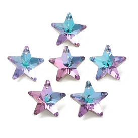 Electroplate Glass Pendants, Back Plated, Faceted, Star Charms