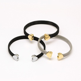 304 сетка из нержавеющей стали браслеты, манжеты браслеты, с фурнитурой сердца, 50~55x59~63 мм