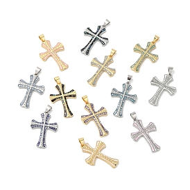 Rack Plating Brass Epoxy Resin Pendants, with Shell, Long-lasting Plated, Cadmium Free & Lead Free, Cross