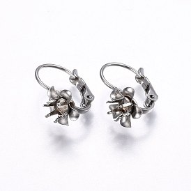 201 Stainless Steel Leverback Earring Findings, with 304 Stainless Steel Pin, Flower