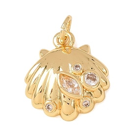 Brass Micro Pave Clear Cubic Zirconia Pendants, Shell Shape Charms