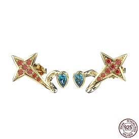 925 серьги-гвоздики из стерлингового серебра со звездами и серьгами с фианитами для женщин, с печатью 925