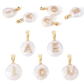 5 шт. 5 стили натуральные культивированные пресноводные жемчужные самородки с подвесками в виде букв, с латунными микро проложить кубических выводы циркония, золотые, белые