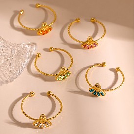 304 регулируемые манжетные кольца из нержавеющей стали с микропаве из кубического циркония, подвески в форме веера