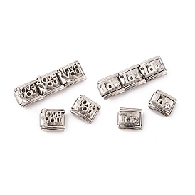 304 Stainless Steel Rhinestone Connector Charms, DIY Handmade Module Bracelet Accessories, Word