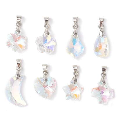 8шт 8 стили стеклянные подвески, с платиновыми латунными скобами для ледоруба, разнообразные