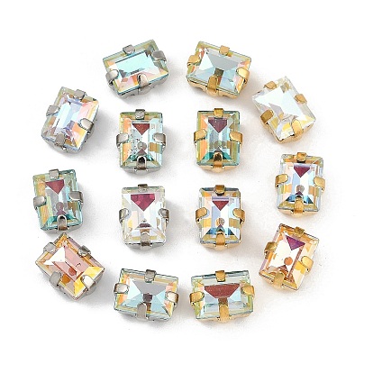 Латунные стеклянные стразы пришивные стразы, прямоугольные, граненые, разноцветные