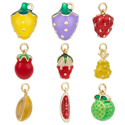 9 шт 9 стили латунные подвески, с эмалью, долговечный, без кадмия и без свинца, стойки покрытие, реальный 18 k позолоченный, фрукты
