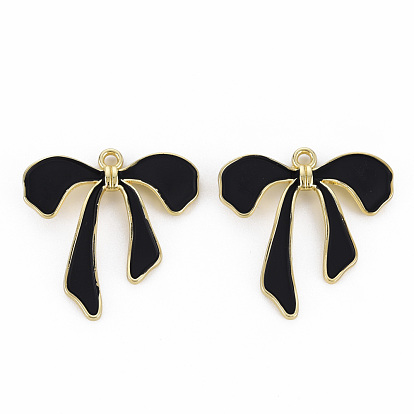 Rack Plating Alloy Enamel Pendants, Light Gold, Cadmium Free & Nickel Free & Lead Free, Bowknot