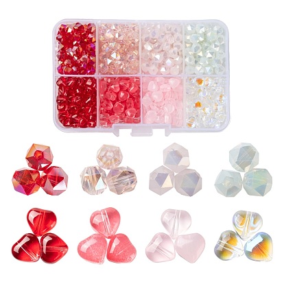 560Pcs 8 Style Transparent Spray Painted & Electroplate Transparent  Glass Beads, Imitation Jelly, Valentine theme, Heart & Round